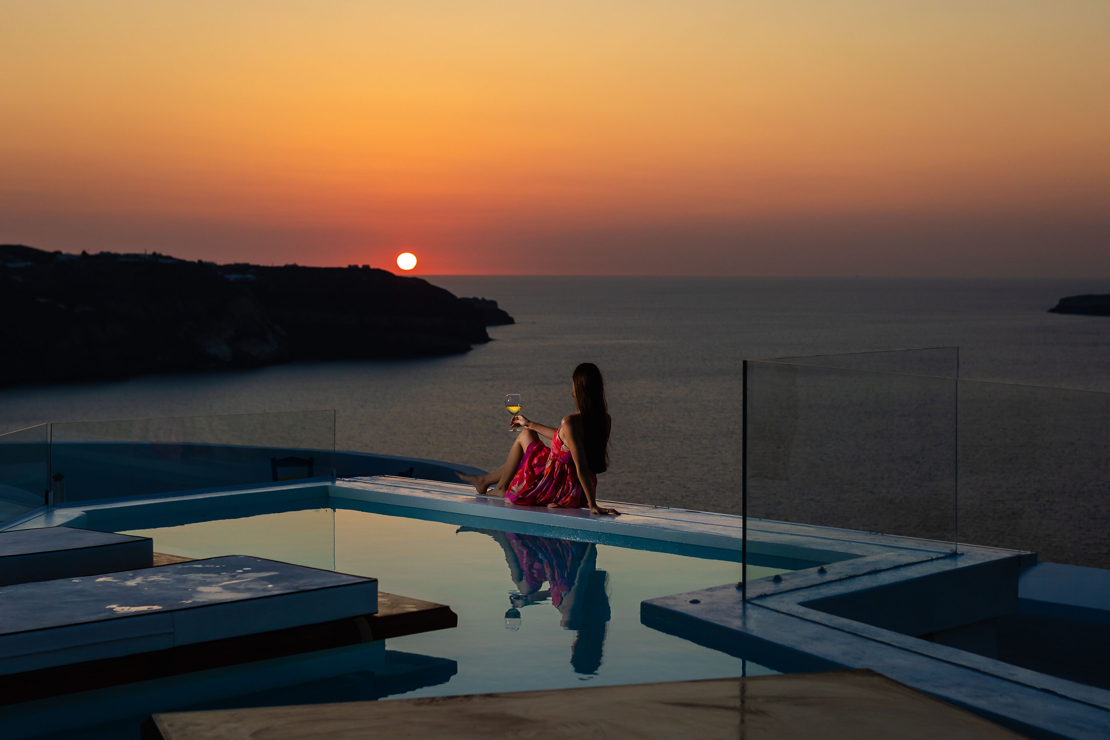 Outdoor pool, pool umbrellas, pool loungers
