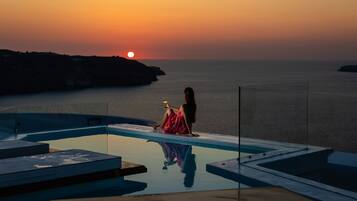 Outdoor pool, pool umbrellas, pool loungers