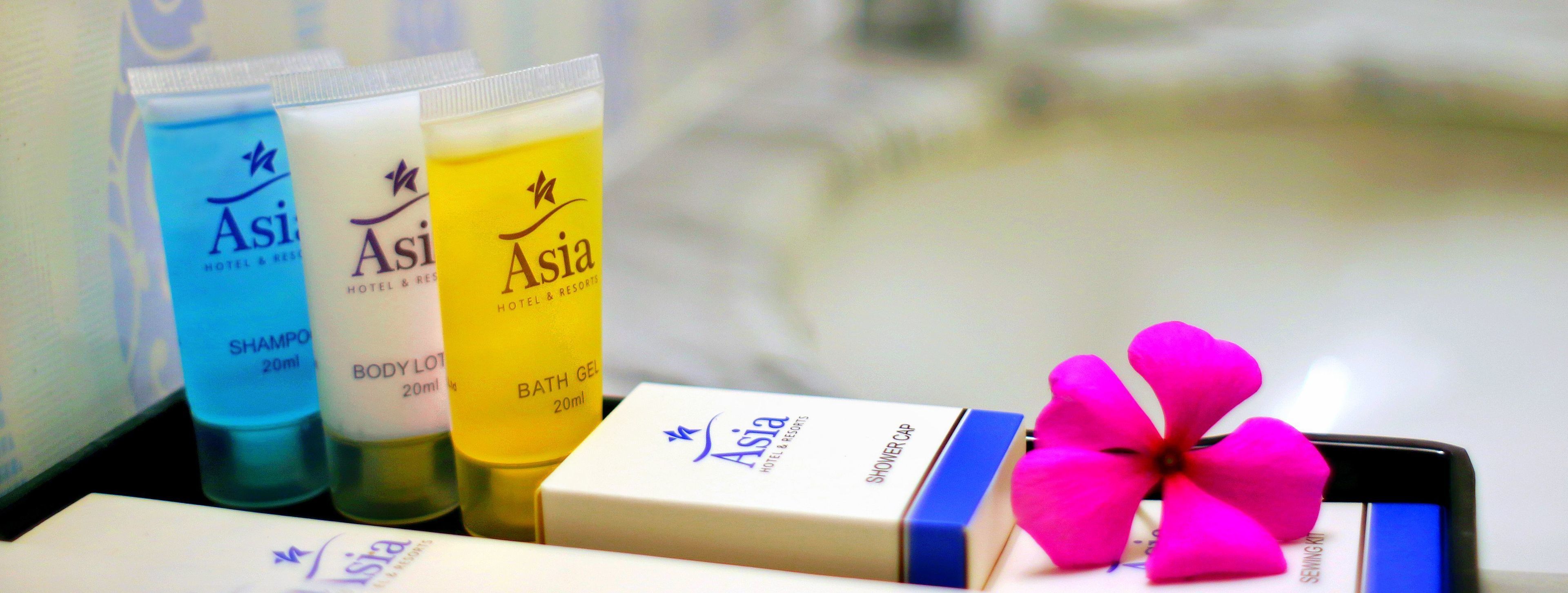 free toiletries, hair dryer, slippers, towels