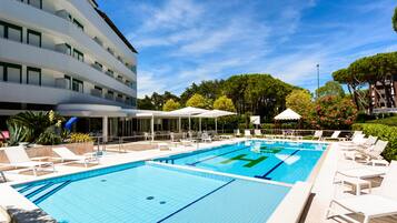 Outdoor pool, open 9:30 AM to 7:30 PM, pool umbrellas, sun loungers