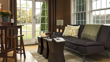 Zen Cottage | Living area | Flat-screen TV, fireplace