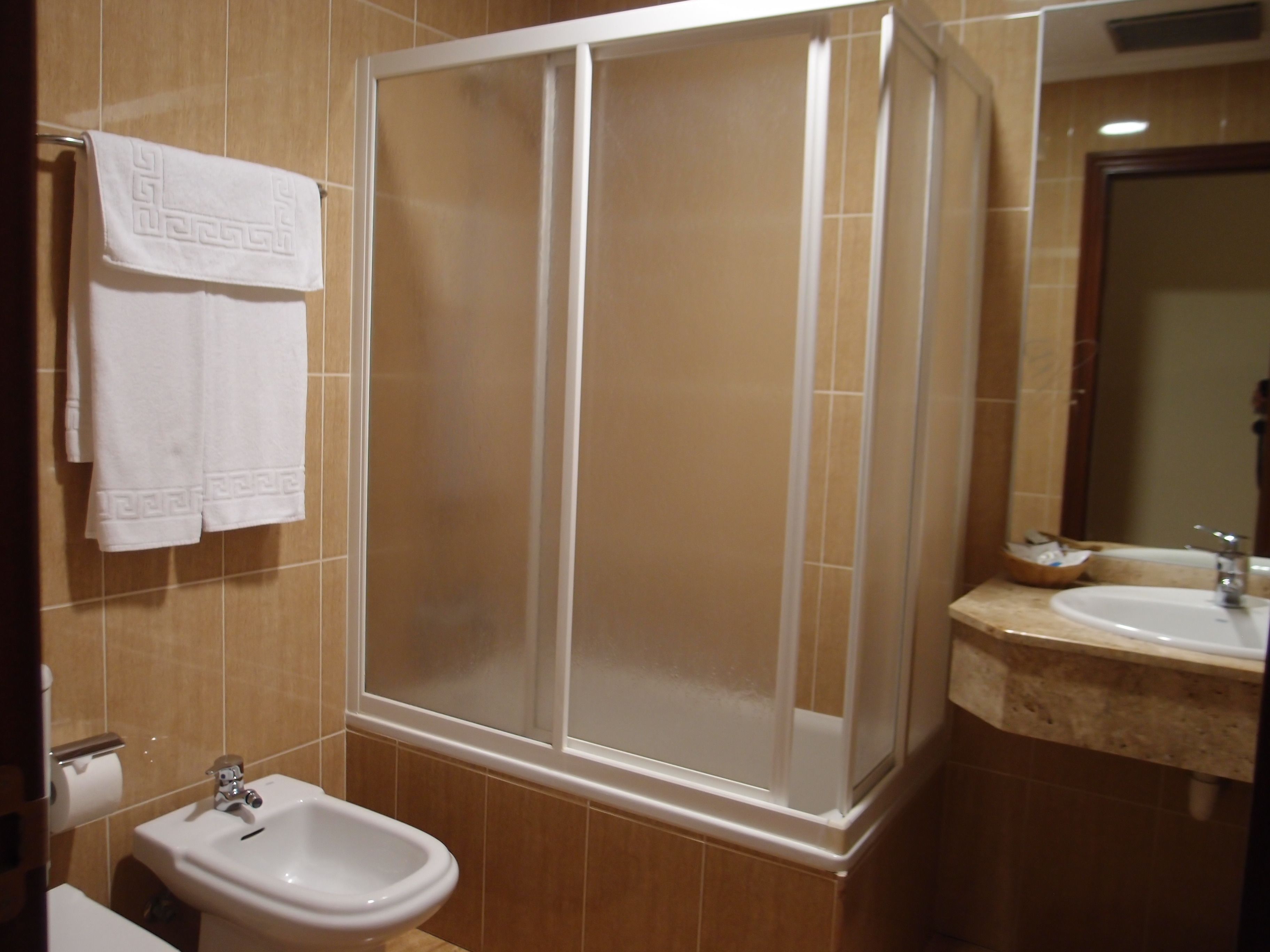 free toiletries, hair dryer, bidet, towels