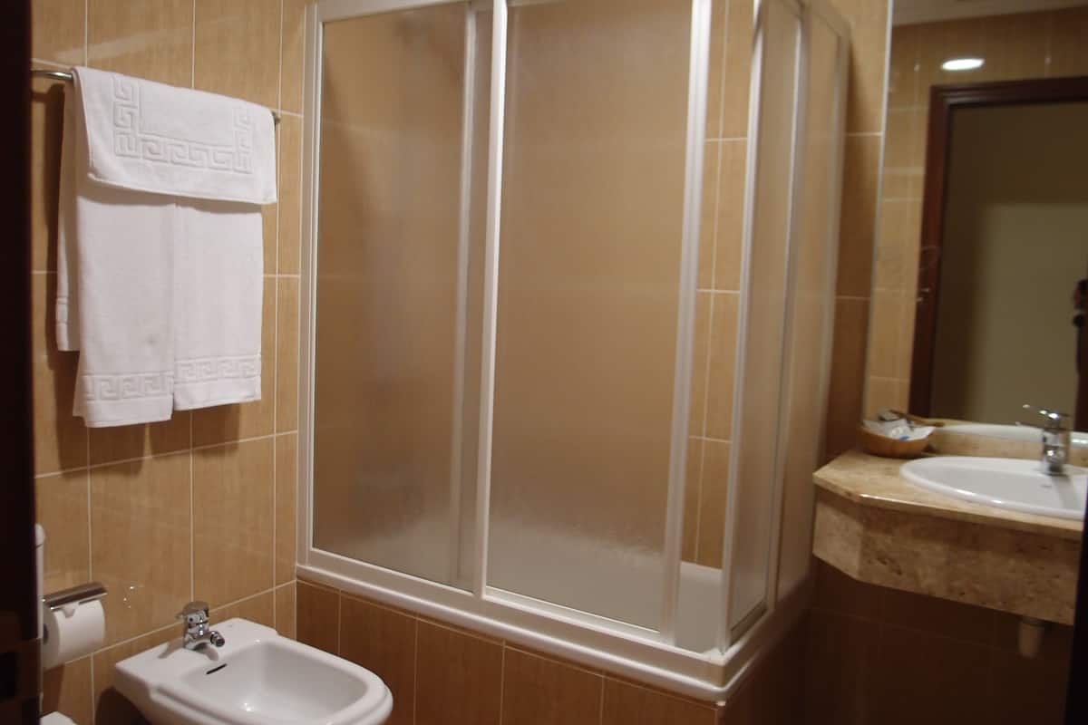 free toiletries, hair dryer, bidet, towels