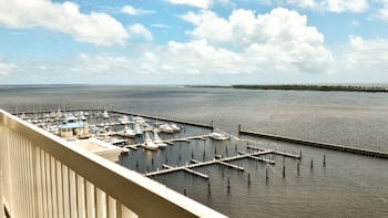 Hotel room view looking out at Margaritaville Resort Biloxi