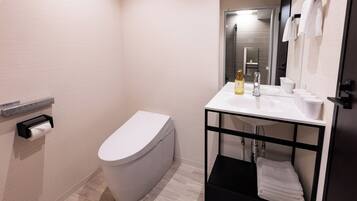 Separate tub and shower, free toiletries, hair dryer, bidet