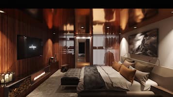 Apartamento empresarial, 2 quartos | 1 quarto, frigobar, individualmente decorados