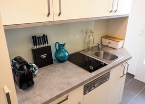 Design Apartment, 1 Bedroom, Patio, Garden Area | Private kitchen | Full-size fridge, microwave, oven, stovetop - Boutique Apartments Vienna (Vienna)