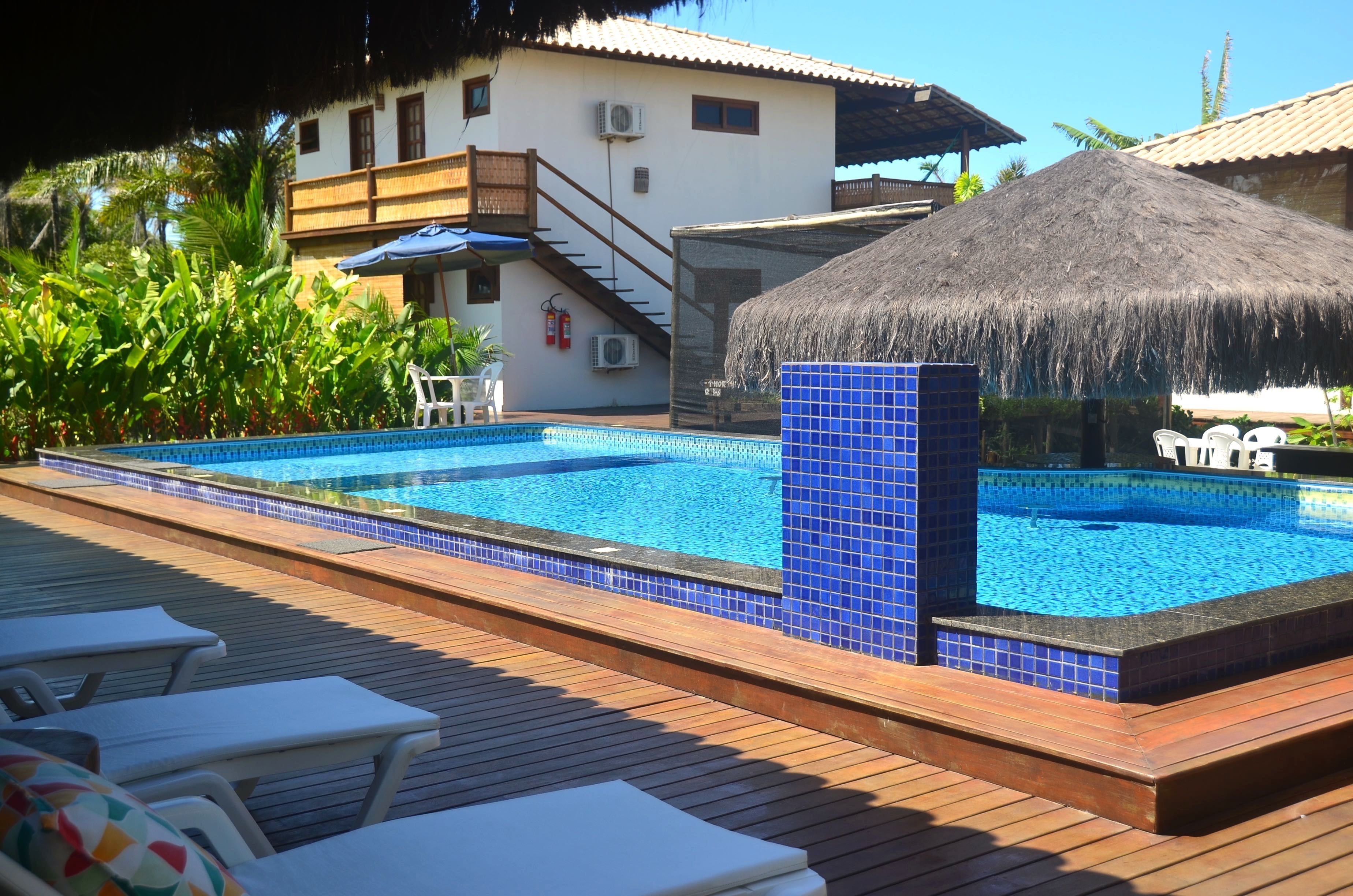 outdoor pool, pool loungers