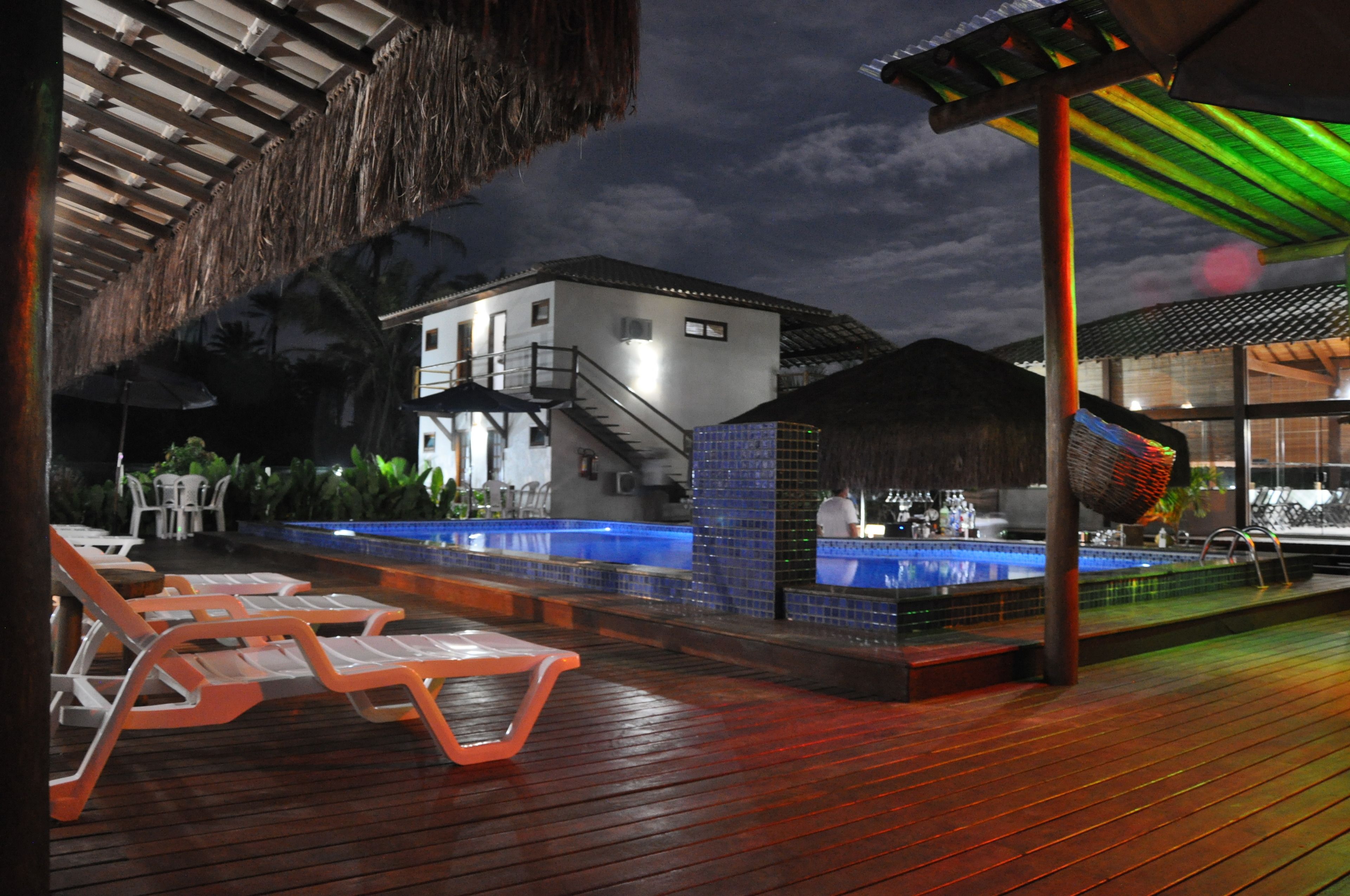 outdoor pool, pool loungers