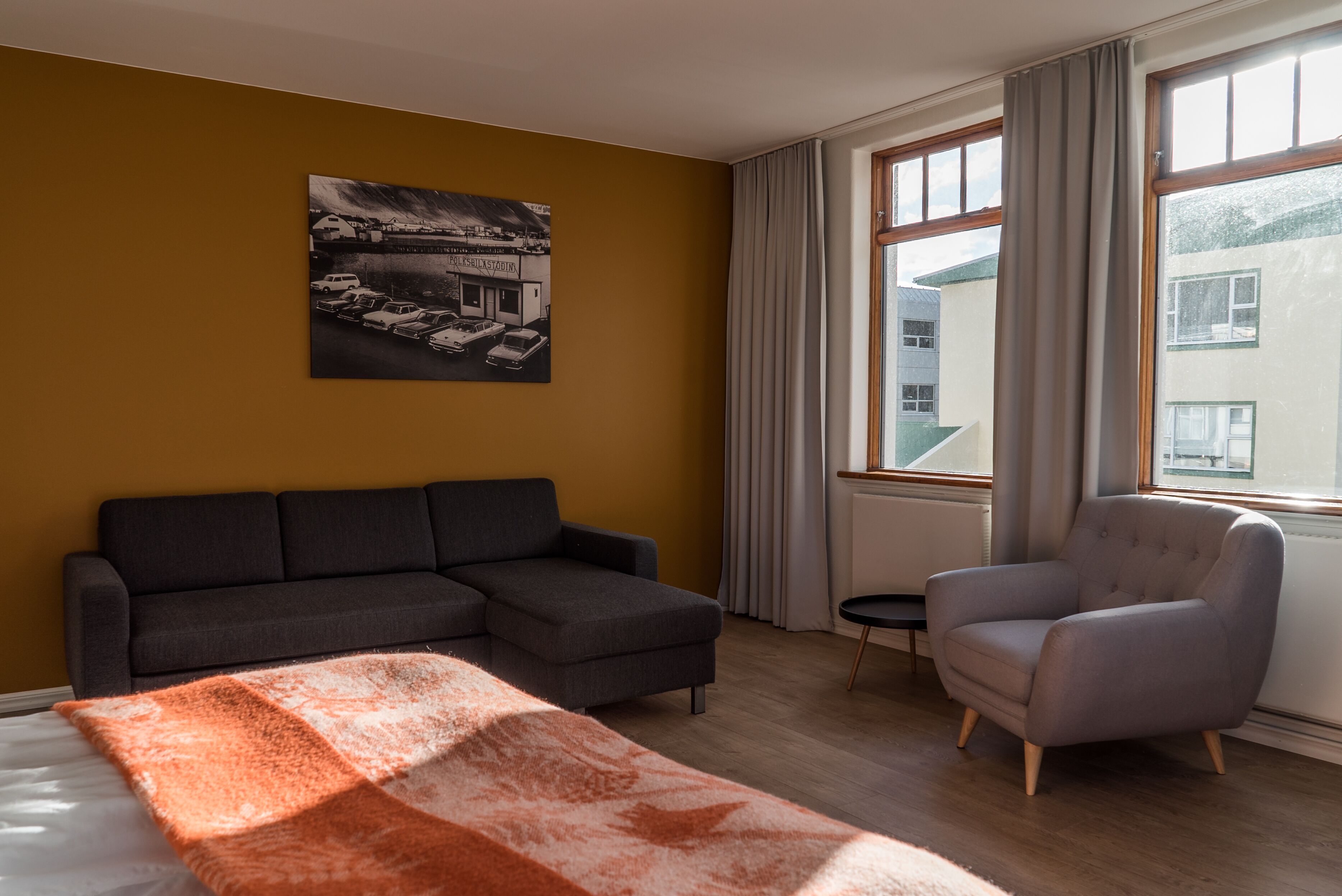 desk, laptop workspace, blackout curtains, soundproofing