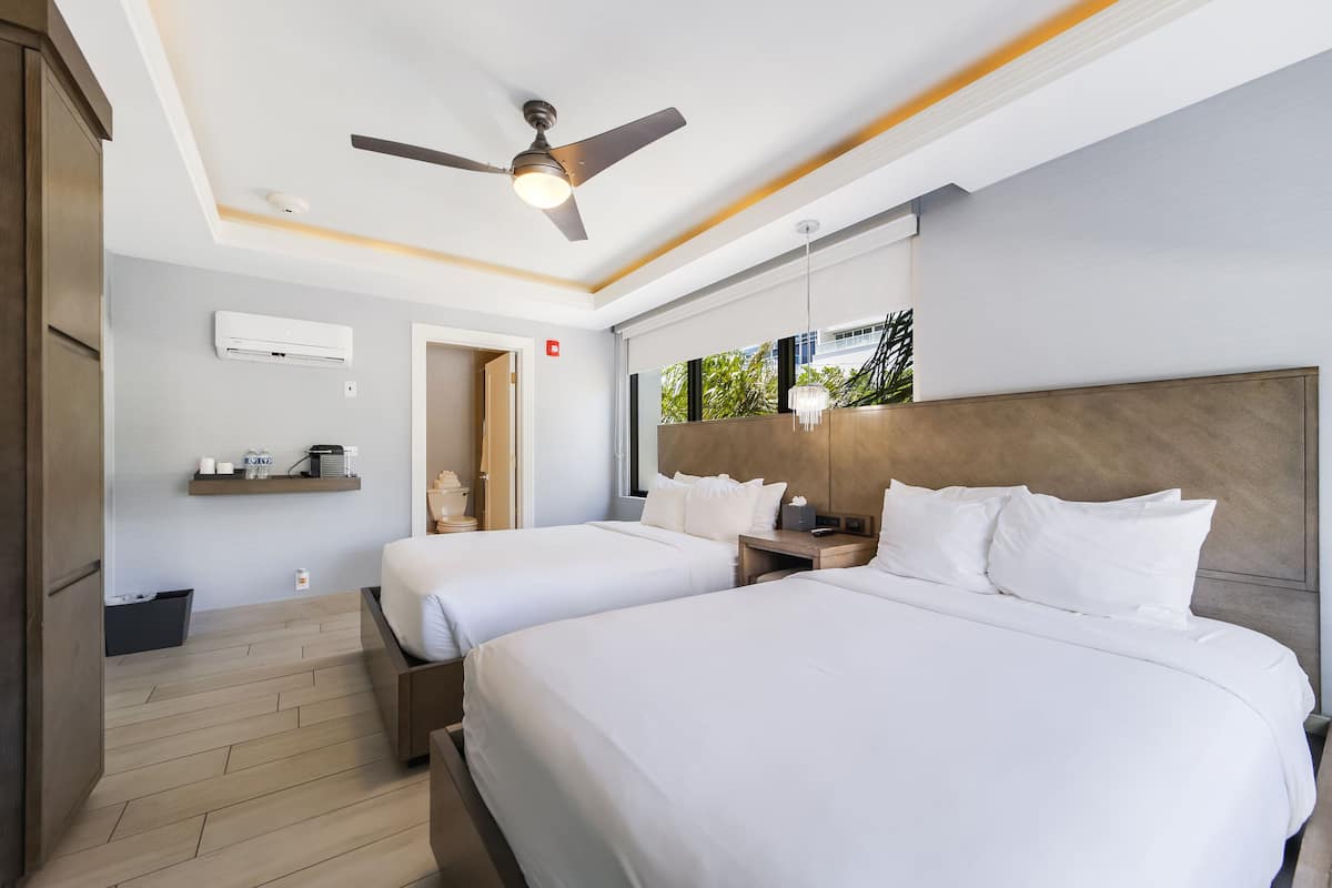 Standard Room, 2 Double Beds, Private Bathroom (Self check-in) | Premium bedding, in-room safe, blackout drapes, iron/ironing board