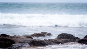 A rocky shoreline with waves crashing onto the rocks. - Akas Hotel Apartamentos (Canoas de Punta Sal)