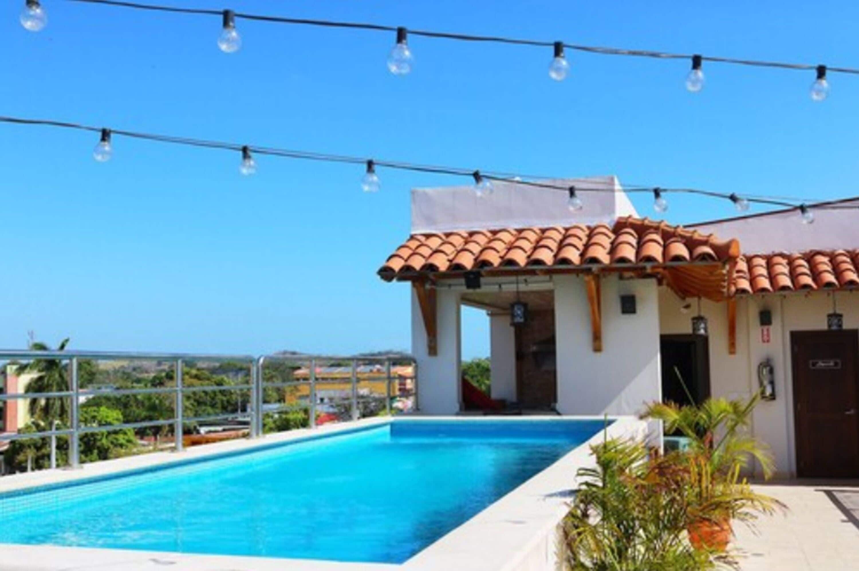 Outdoor pool, sun loungers