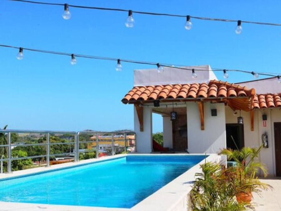 Outdoor pool, pool loungers