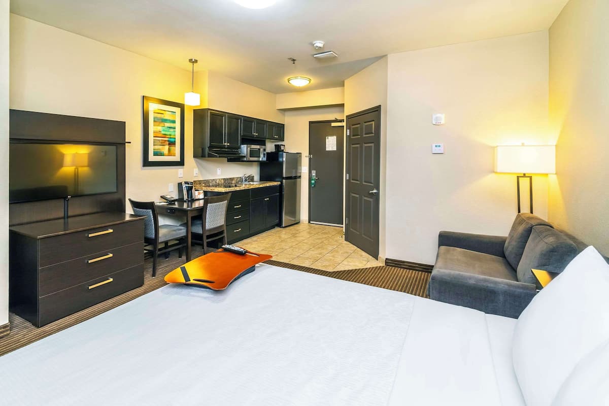 room, 1 queen bed, non smoking (efficiency) | desk, laptop workspace, blackout curtains, iron/ironing board