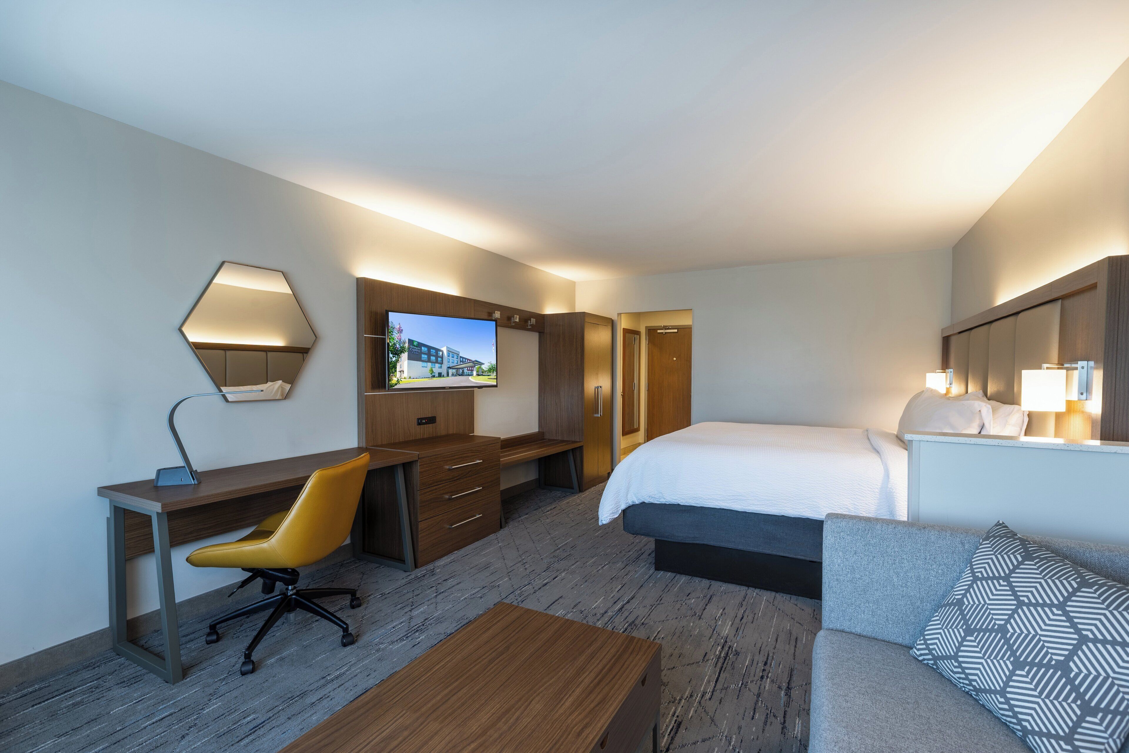 Premium bedding, desk, blackout drapes, iron/ironing board