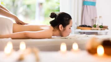 身體療程、熱石按摩、瑞典式按摩、體膜護理、身體磨砂、面部療程