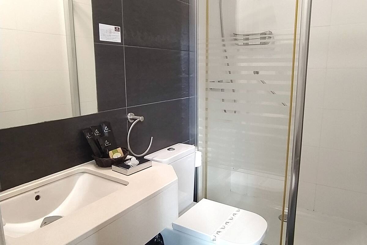 double room with living room, 1 double bed and 1 sofa bed | bathroom | shower, free toiletries, hair dryer, towels