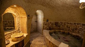 Deluxe Double Room | Bathroom | Separate tub and shower, deep soaking tub, rainfall showerhead