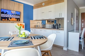 Apartment, 1 Bedroom | Private kitchen | Fridge, microwave, coffee/tea maker, electric kettle - Family Homes - Apartament Sonoma (Wladyslawowo)