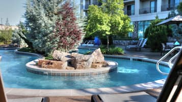 Indoor pool, seasonal outdoor pool, open open 24 hours, pool umbrellas