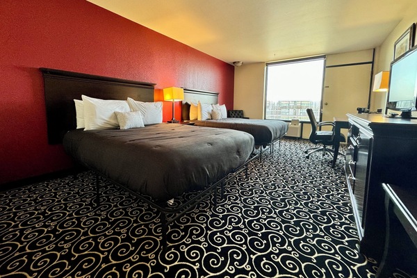 Standard Room, 2 Queen Beds, Non Smoking | Desk, laptop workspace, soundproofing, iron/ironing board