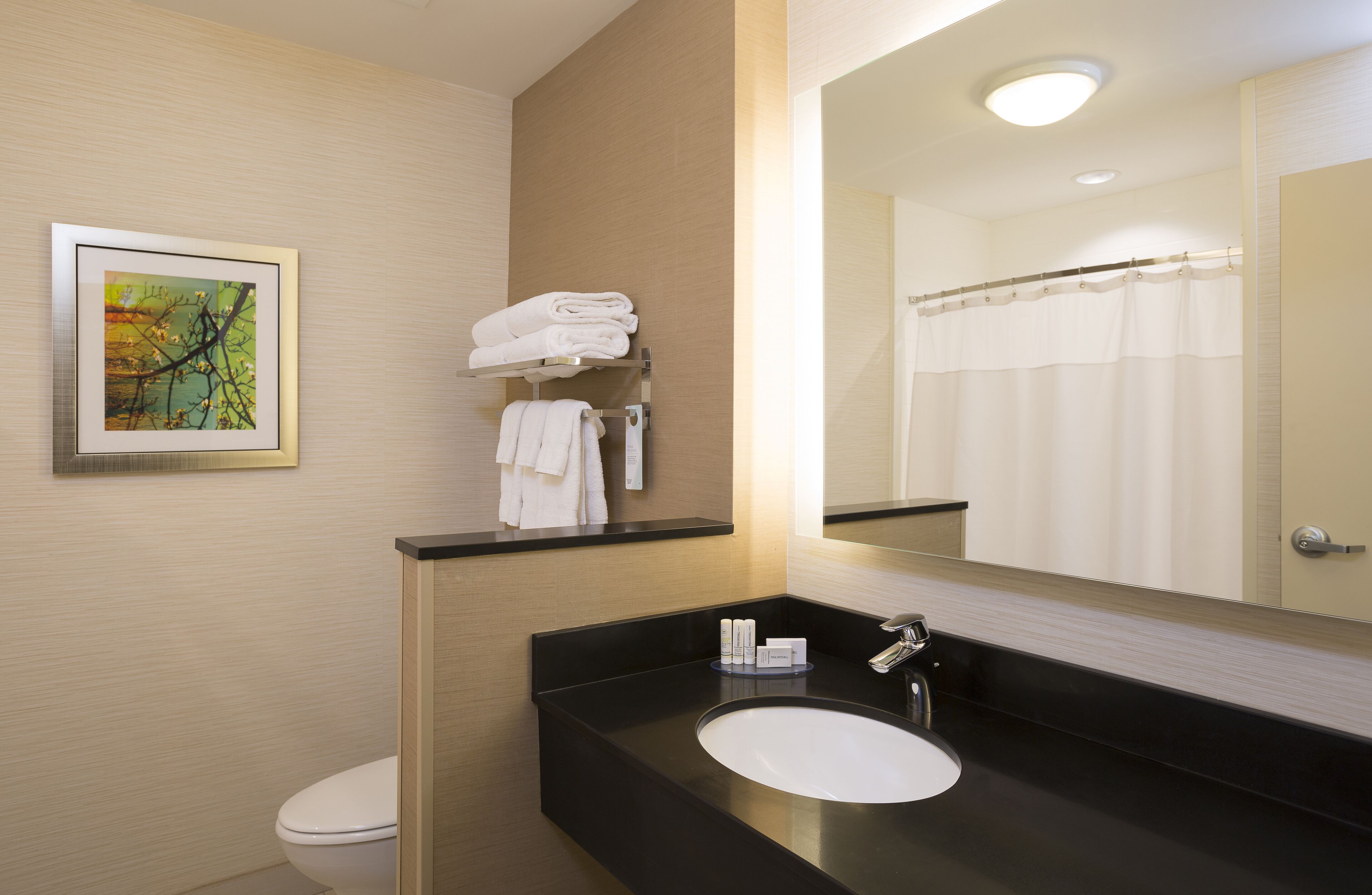 free toiletries, hair dryer, towels