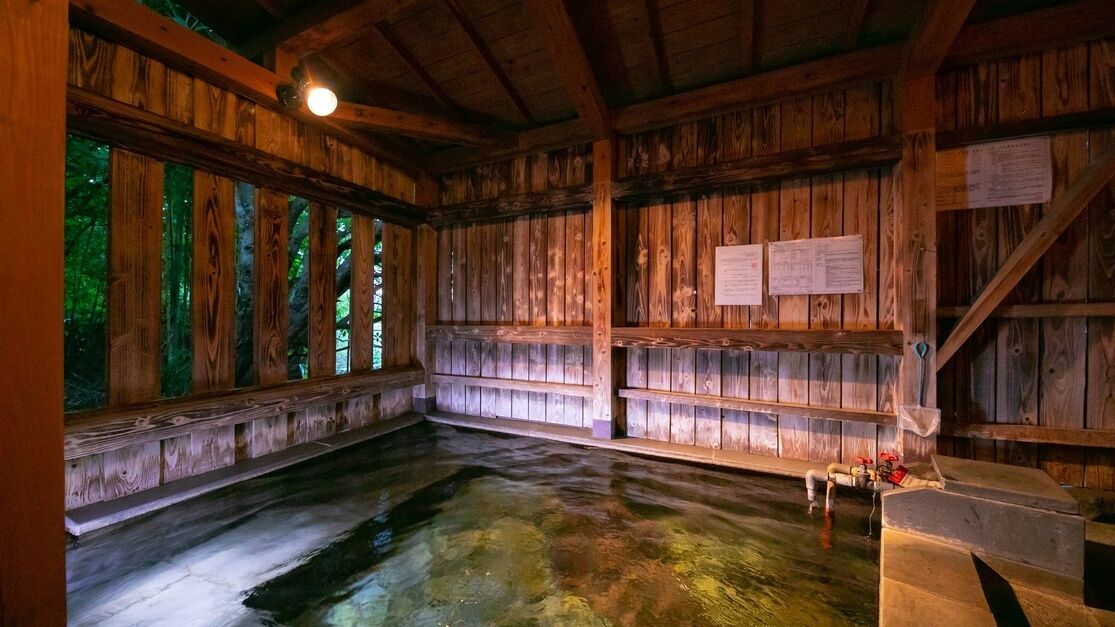 A wooden interior with a pool, wooden walls, and a bench.