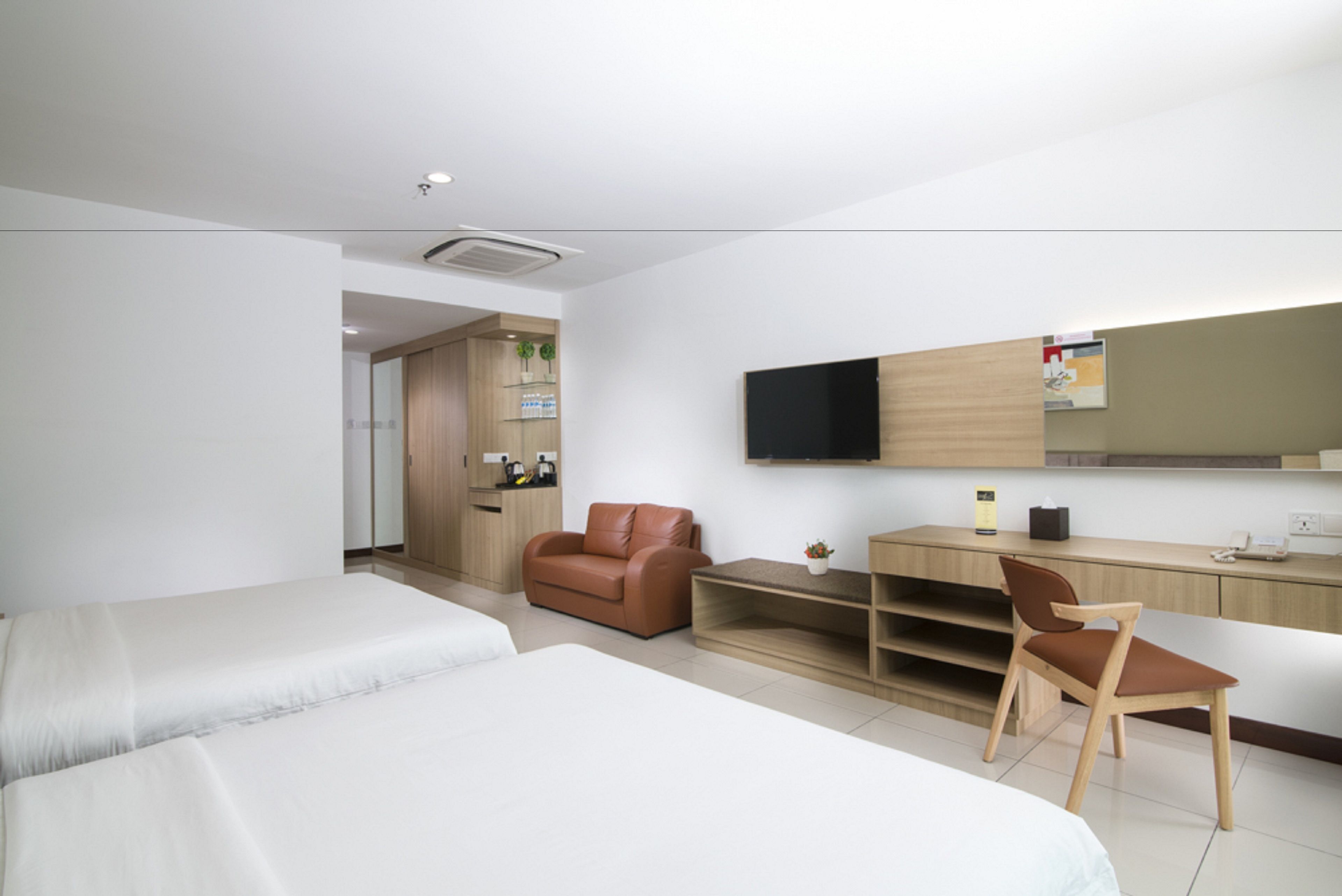 family quadruple room, 2 queen beds | in-room safe, desk, laptop workspace, blackout curtains