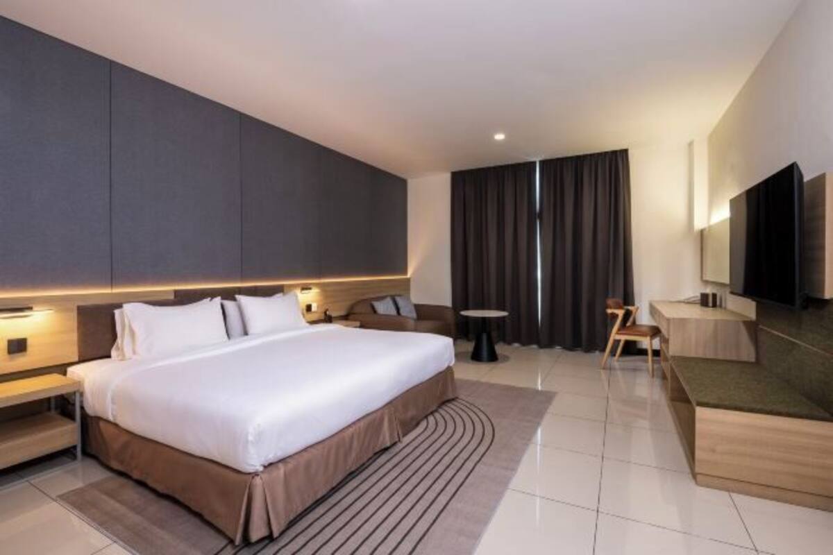 In-room safe, desk, laptop workspace, blackout curtains