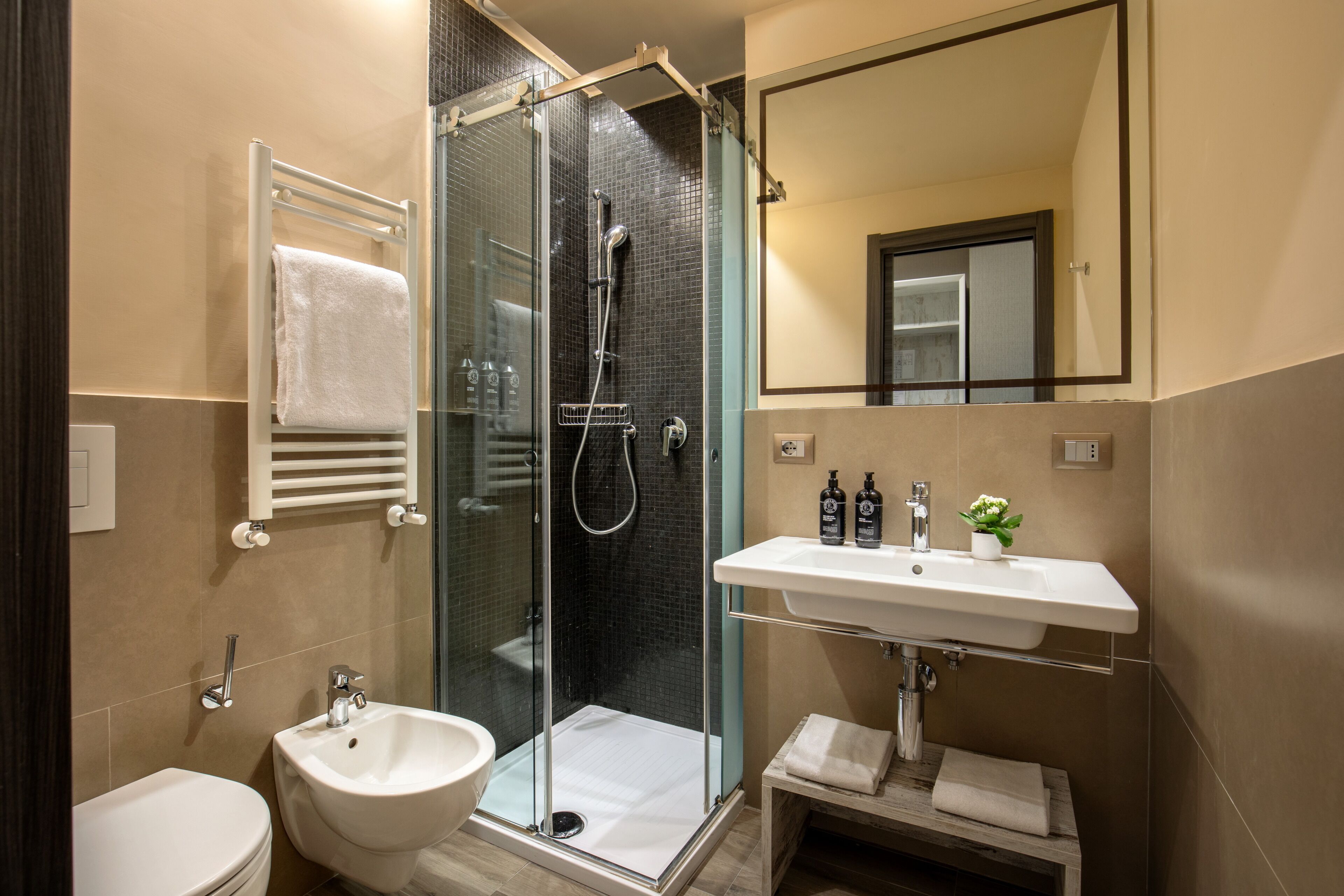 basic double room | bathroom | shower, eco-friendly toiletries, towels