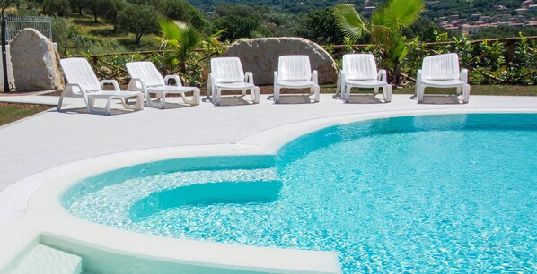Outdoor pool, pool loungers