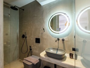 House (Light Blue) | Bathroom | Shower, rainfall showerhead, free toiletries, towels - Sea Rock & Sky Private Residence (Mykonos)