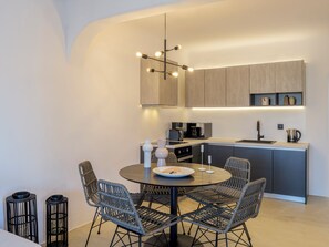 House (Light Blue) | Private kitchen | Fridge, microwave, stovetop, espresso maker - Sea Rock & Sky Private Residence (Mykonos)