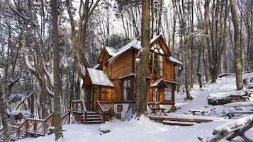 Cabaña Deluxe | Edredón, caja de seguridad en la habitación y escritorio