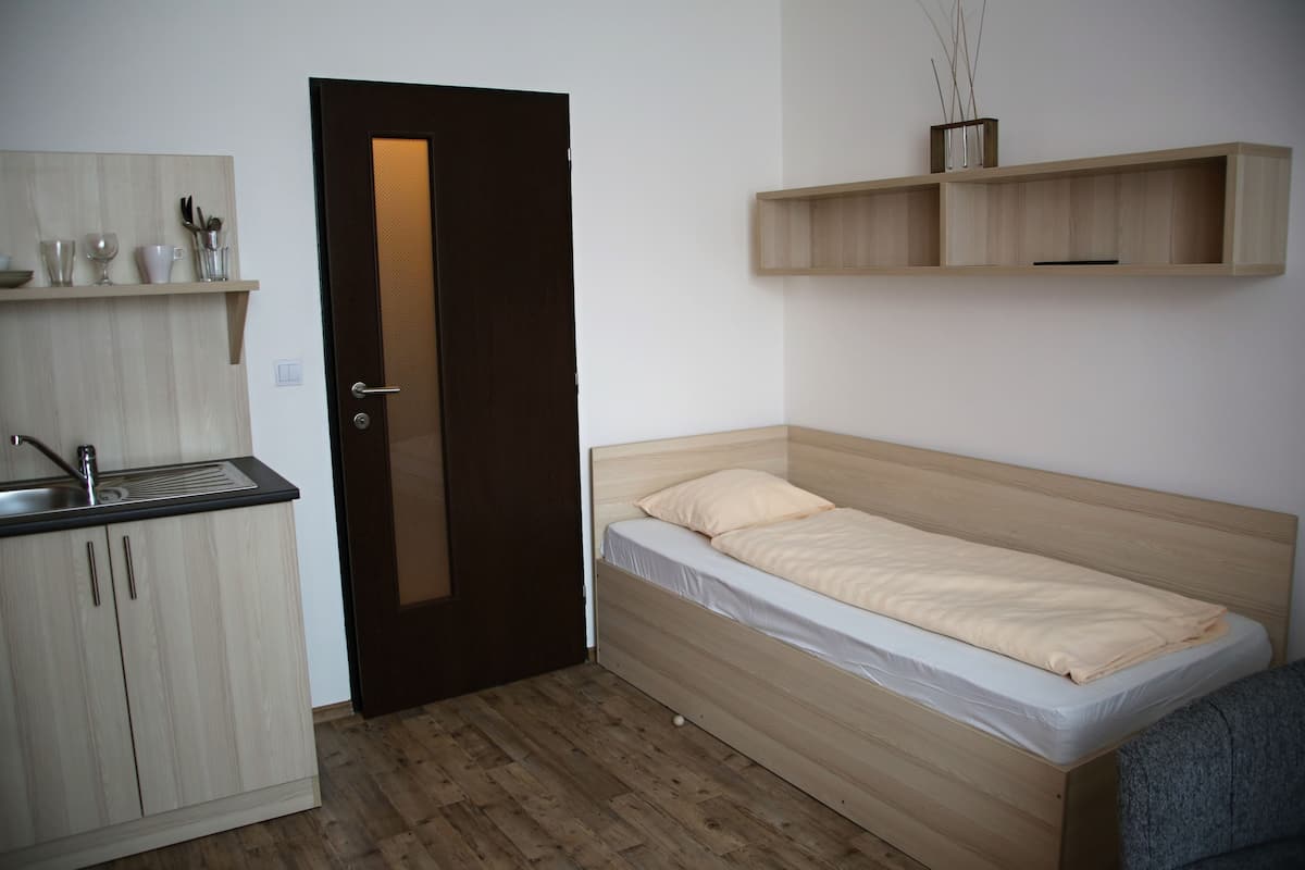 Eenpersoonskamer | 1 slaapkamer, een kluis op de kamer, een bureau