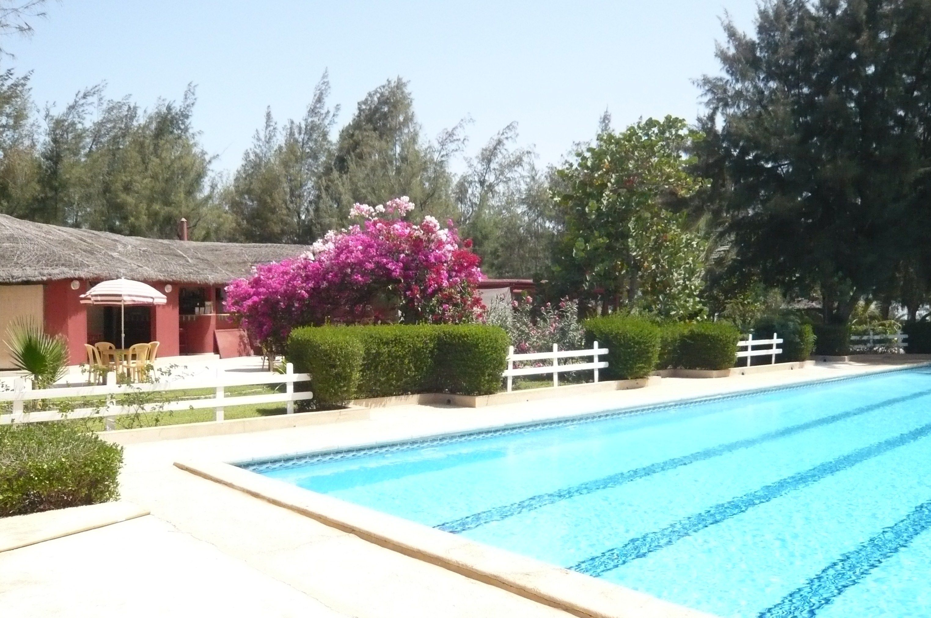 Outdoor pool, pool umbrellas, pool loungers