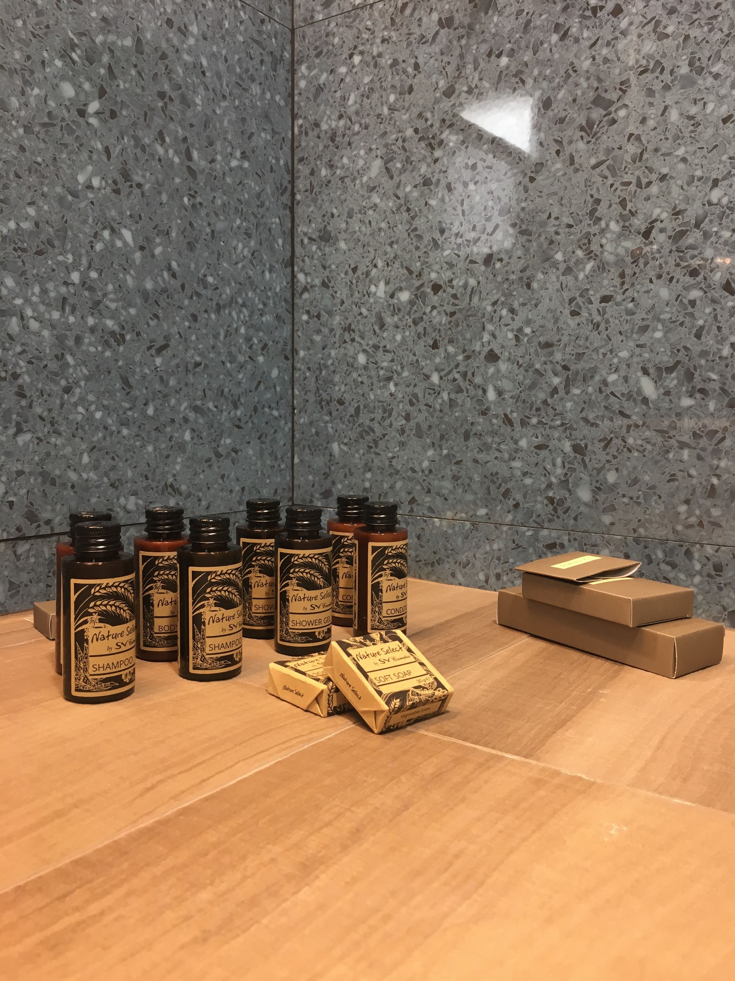 shower, designer toiletries, hair dryer, bathrobes