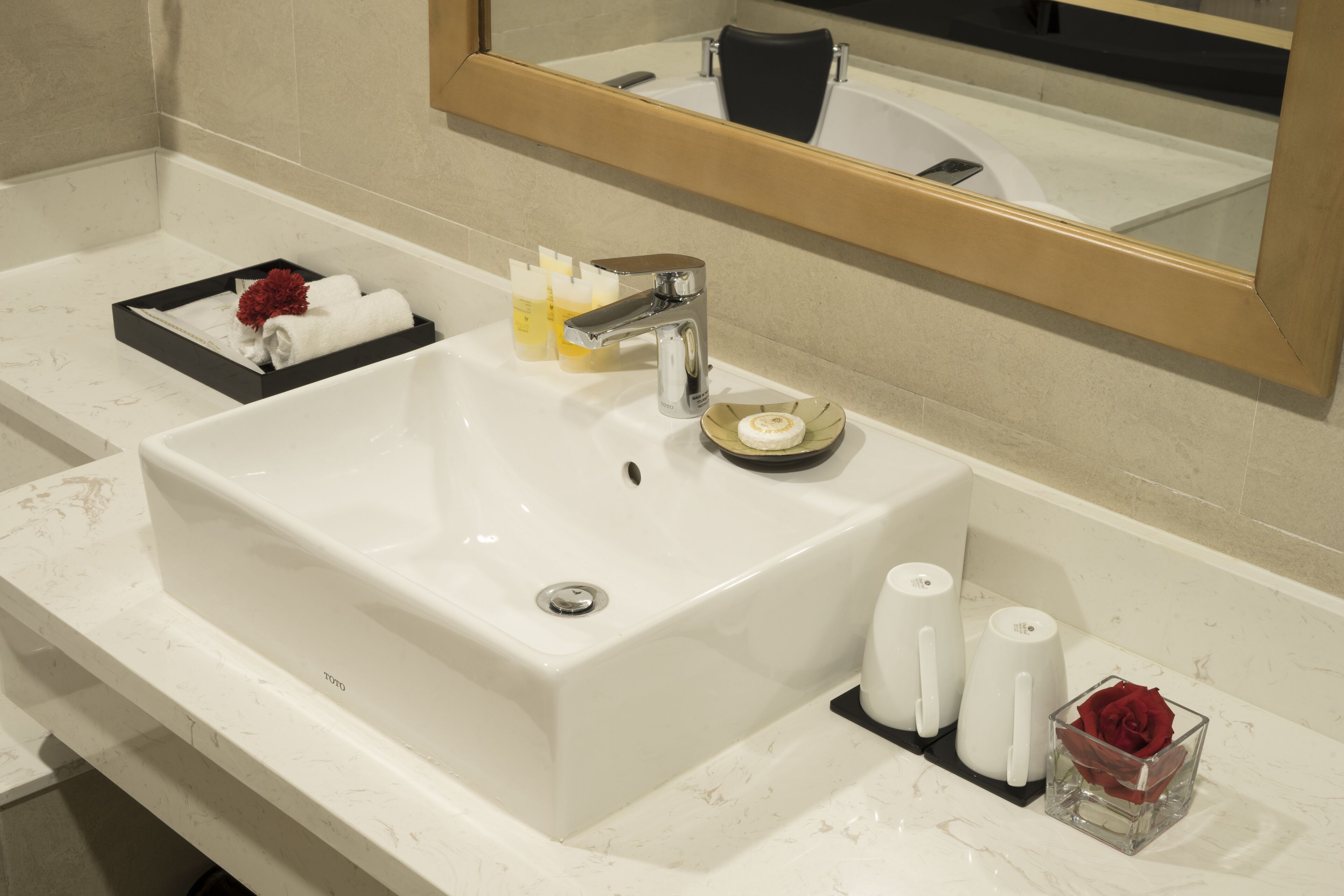 free toiletries, hair dryer, bathrobes, slippers