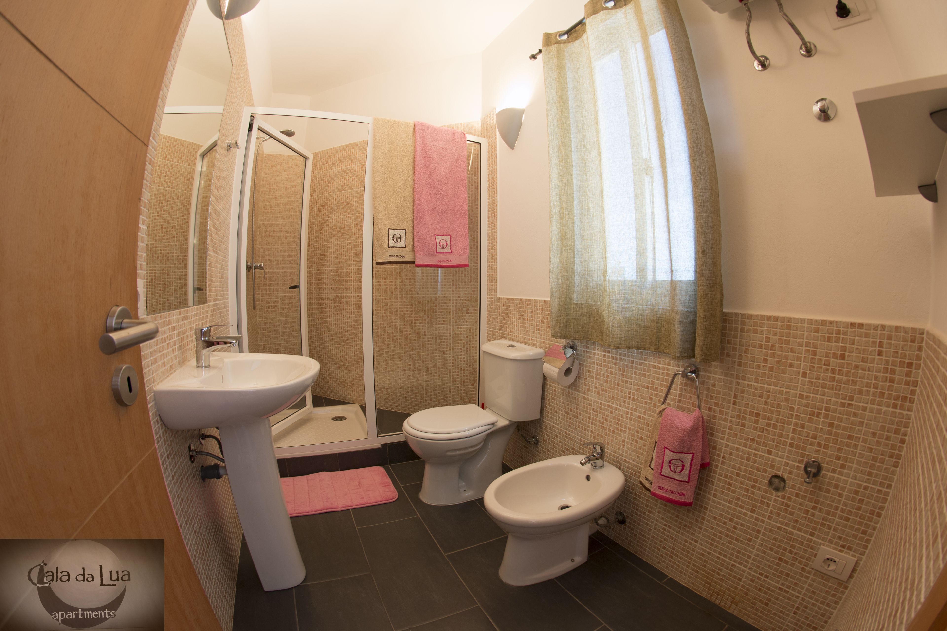 A bathroom with a sink, toilet, bidet, and a glass shower enclosure.
