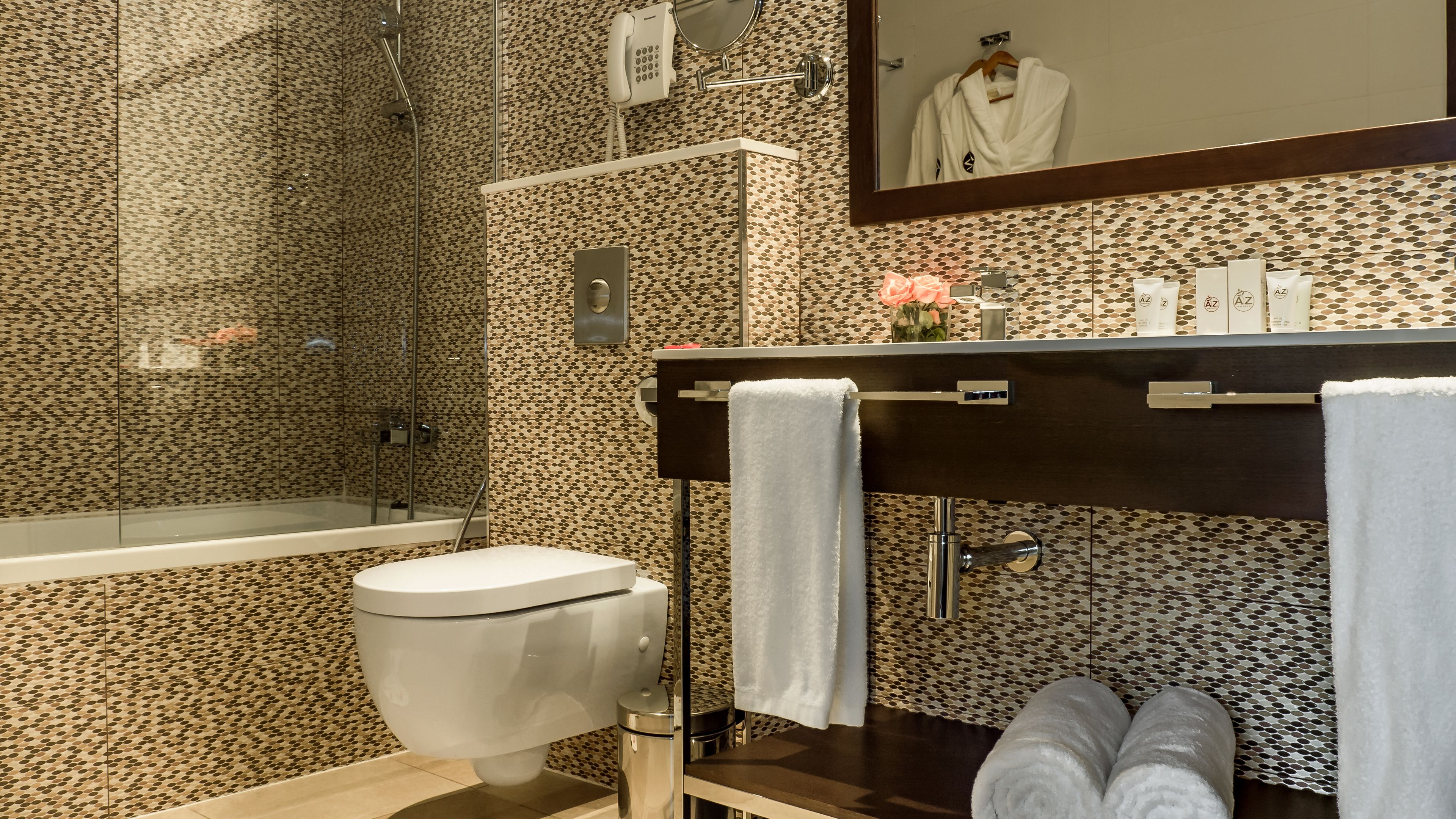 free toiletries, bathrobes, slippers, towels