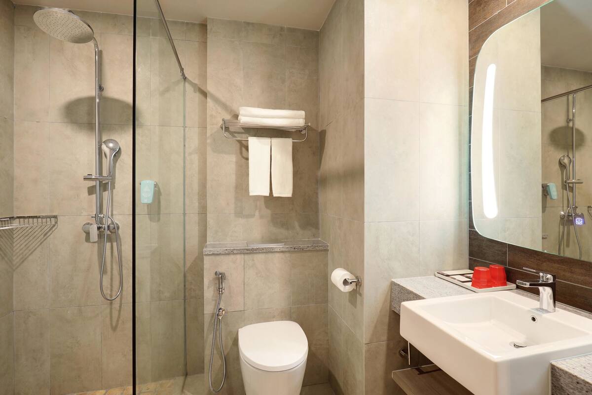 shower, rainfall showerhead, eco-friendly toiletries, hair dryer