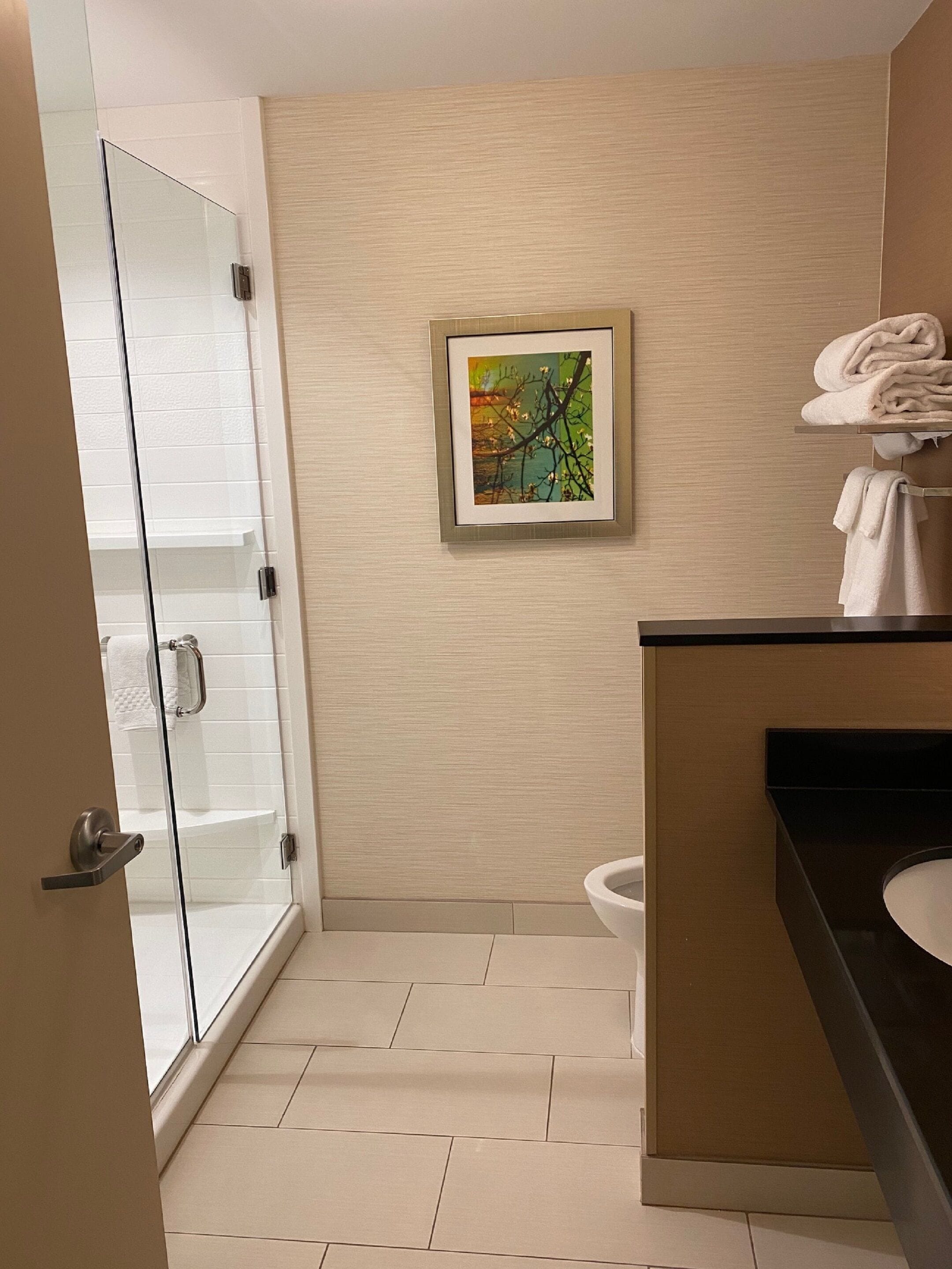 free toiletries, hair dryer, towels