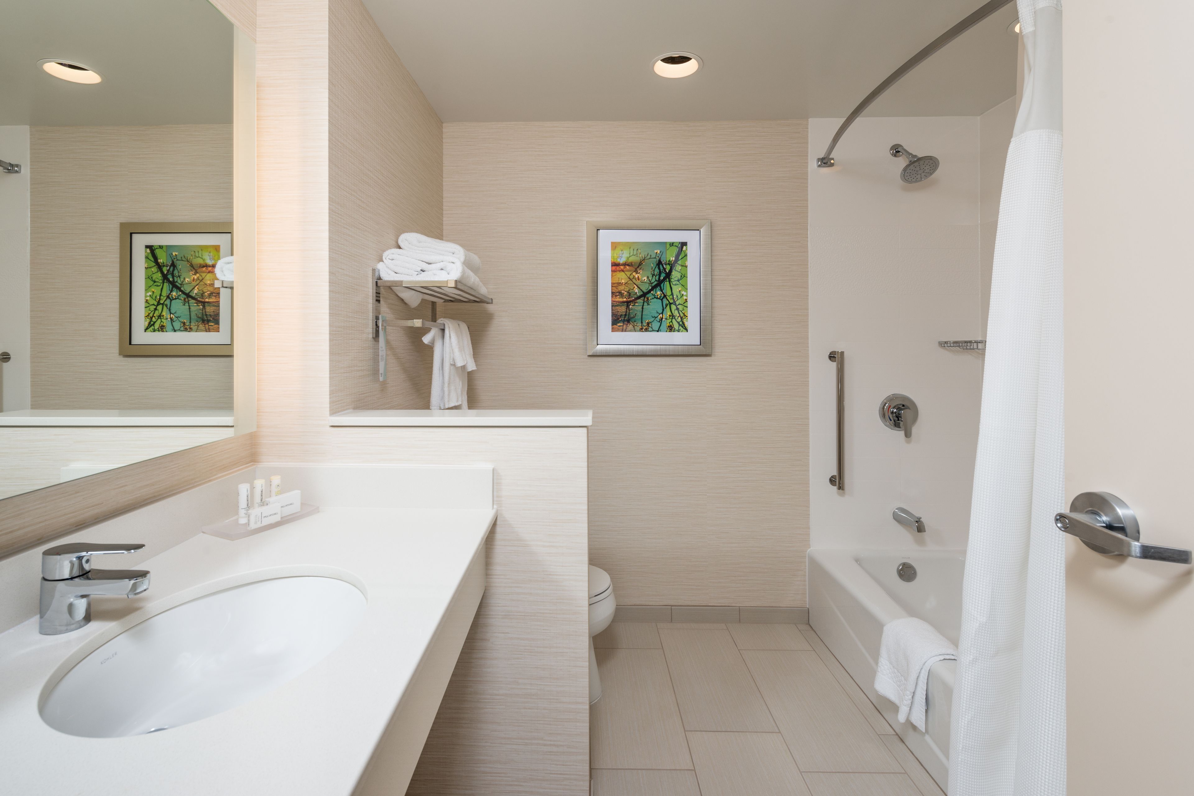 free toiletries, hair dryer, towels