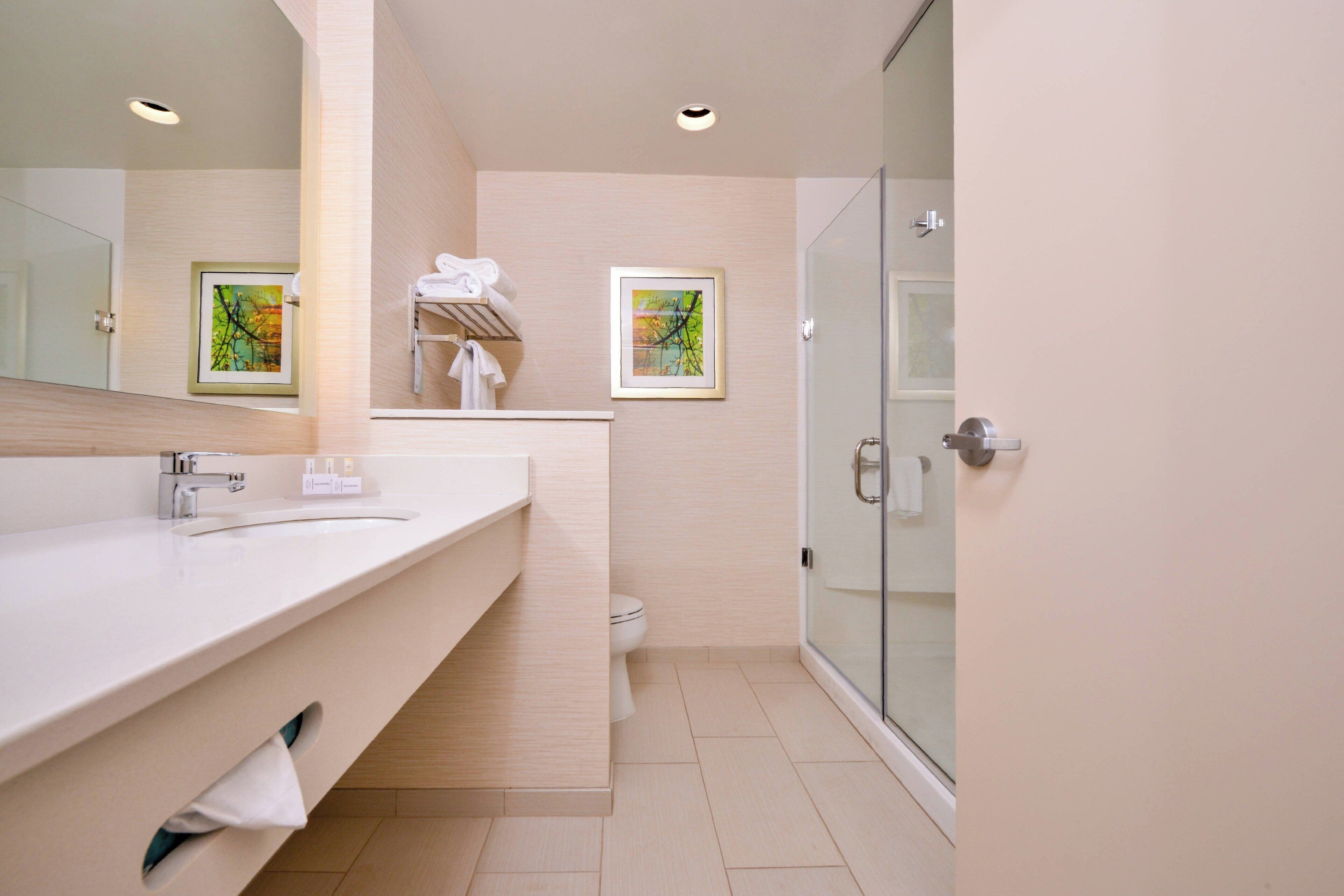 free toiletries, hair dryer, towels