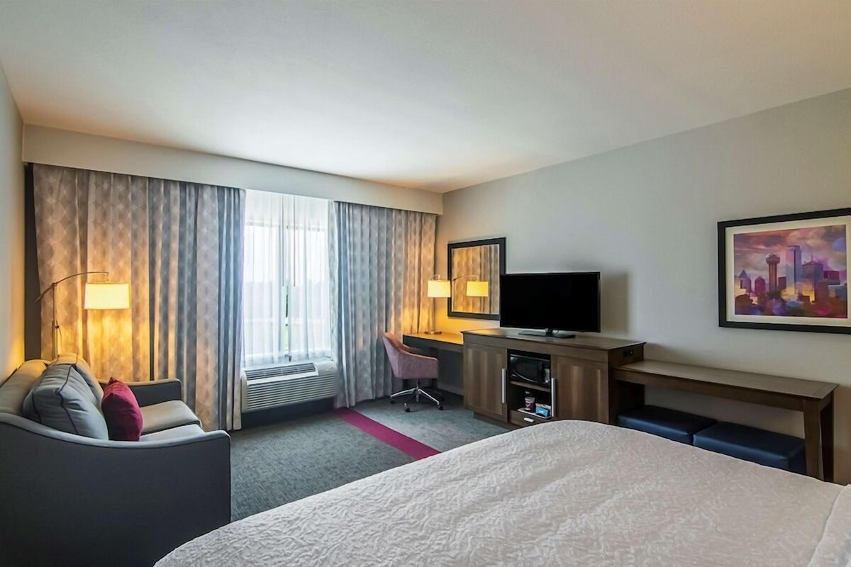 In-room safe, blackout drapes, iron/ironing board, cribs (free)