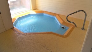 A small, octagonal indoor pool with a metal ladder and a window opening to the outside. - Buffalo Ridge 2 Bed Loft (Silverthorne)