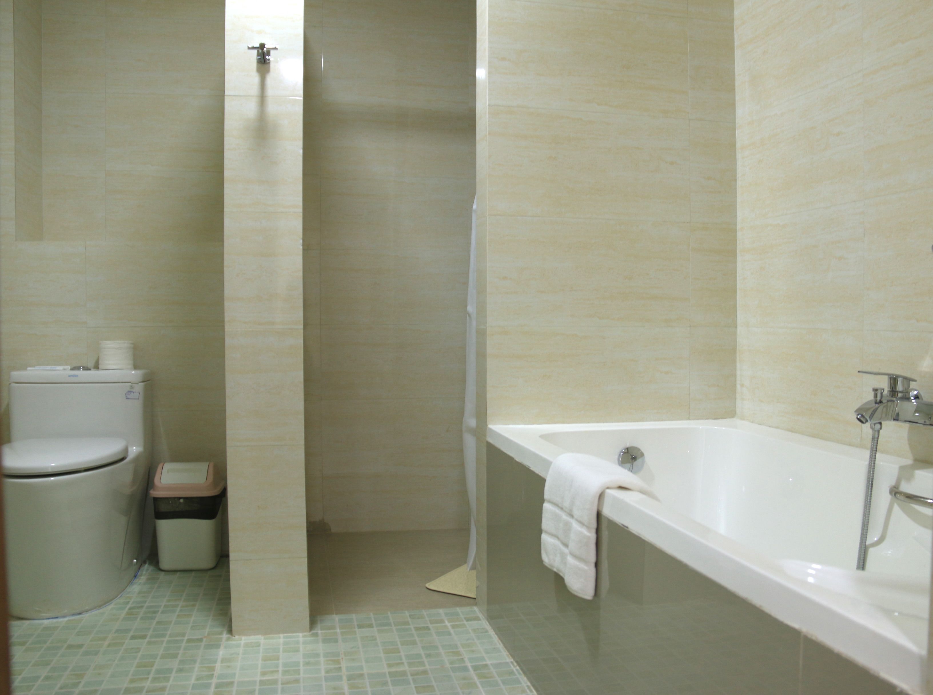 free toiletries, hair dryer, slippers, towels