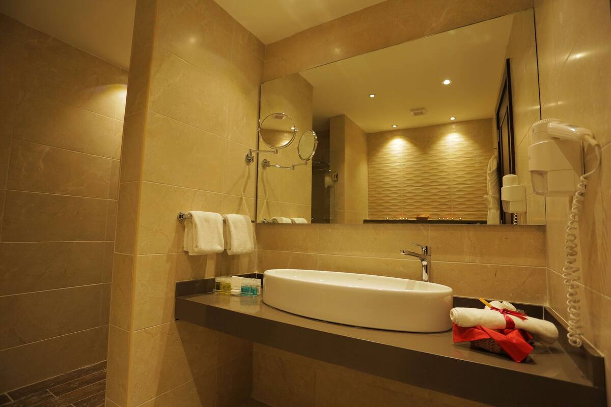 prestige room | bathroom | shower, free toiletries, hair dryer, towels