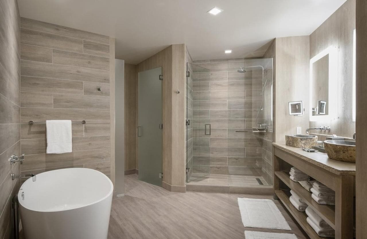 shower, rainfall showerhead, free toiletries, hair dryer